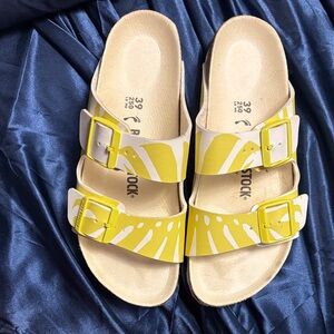 Birkenstock Sandals in Yellow and Cream